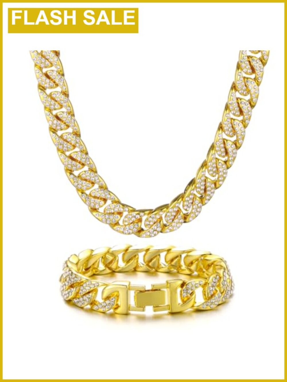 Men's Iced Out Cuban Link Chain Necklace Bracelet Set CZ Hip Hop Jewelry